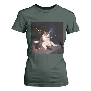 Funny Cigarette And Drinking Irish Stout Beer Cat Meme T Shirt For Women TS11 Dark Forest Green Print Your Wear