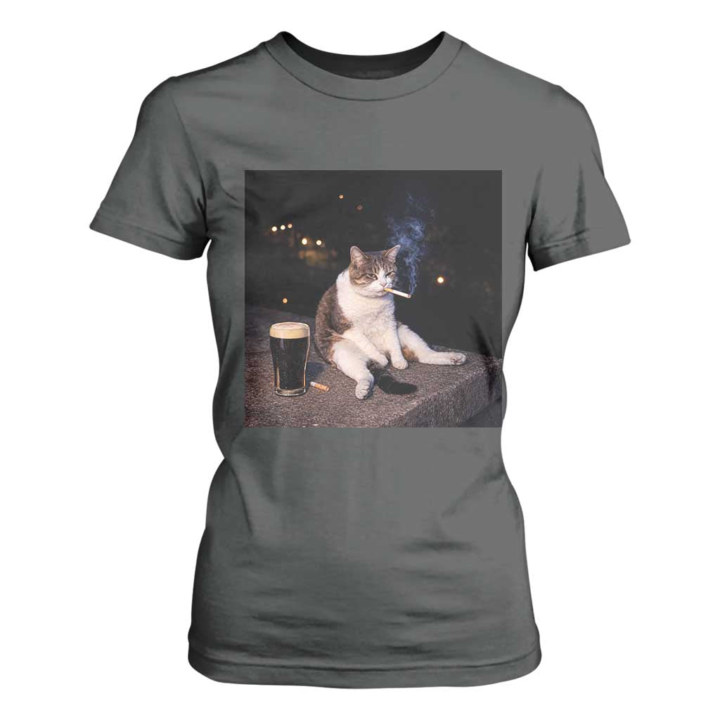Funny Cigarette And Drinking Irish Stout Beer Cat Meme T Shirt For Women TS11 Dark Heather Print Your Wear