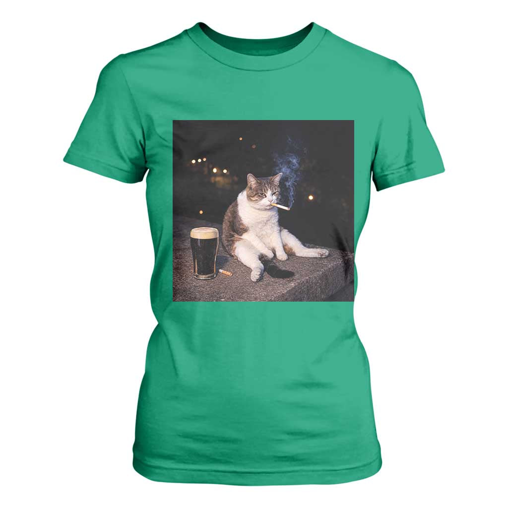 Funny Cigarette And Drinking Irish Stout Beer Cat Meme T Shirt For Women TS11 Irish Green Print Your Wear