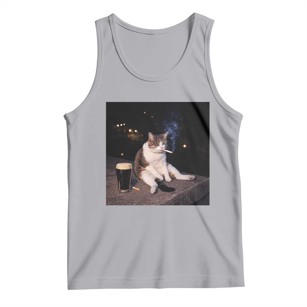 Funny Cigarette And Drinking Irish Stout Beer Cat Meme Tank Top TS11 Athletic Heather Print Your Wear