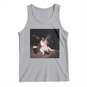 Funny Cigarette And Drinking Irish Stout Beer Cat Meme Tank Top TS11 Athletic Heather Print Your Wear