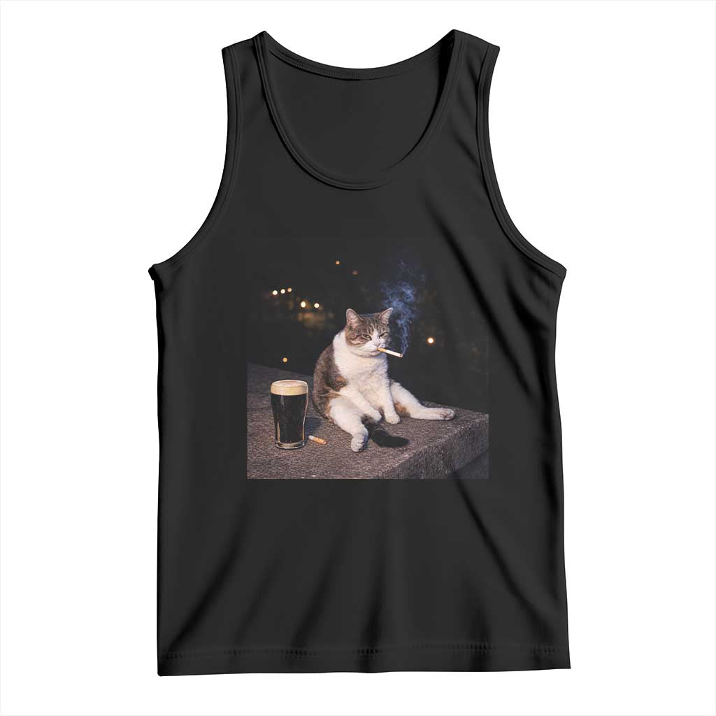 Funny Cigarette And Drinking Irish Stout Beer Cat Meme Tank Top TS11 Black Print Your Wear