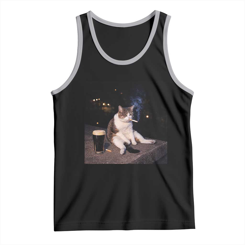 Funny Cigarette And Drinking Irish Stout Beer Cat Meme Tank Top TS11 Black Athletic Heather Print Your Wear