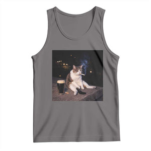 Funny Cigarette And Drinking Irish Stout Beer Cat Meme Tank Top TS11 Deep Heather Print Your Wear