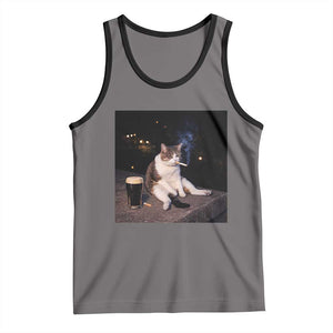 Funny Cigarette And Drinking Irish Stout Beer Cat Meme Tank Top TS11 Deep Heather Black Print Your Wear