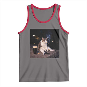 Funny Cigarette And Drinking Irish Stout Beer Cat Meme Tank Top TS11 Deep Heather Red Print Your Wear
