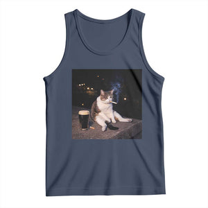 Funny Cigarette And Drinking Irish Stout Beer Cat Meme Tank Top TS11 Navy Print Your Wear