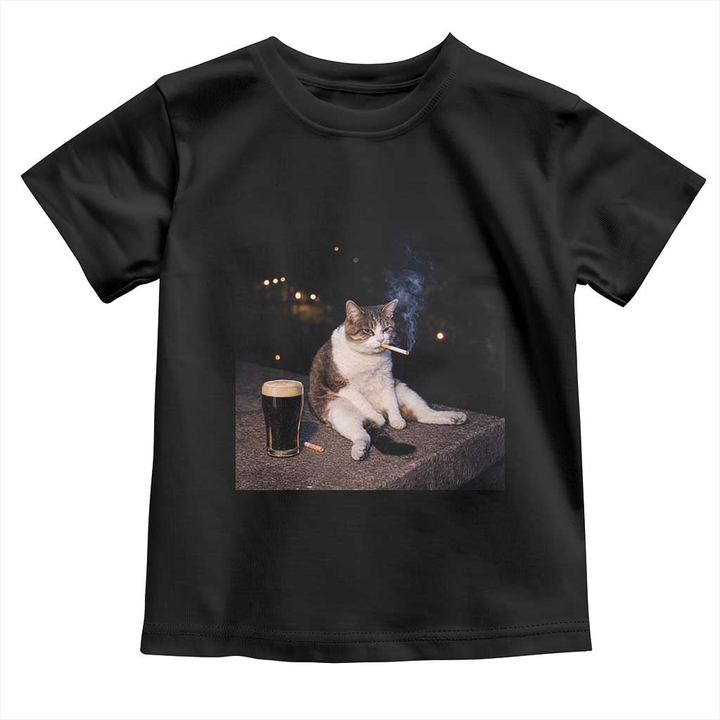 Funny Cigarette And Drinking Irish Stout Beer Cat Meme Toddler T Shirt TS11 Black Print Your Wear