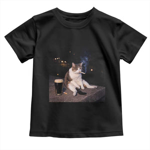 Funny Cigarette And Drinking Irish Stout Beer Cat Meme Toddler T Shirt TS11 Black Print Your Wear