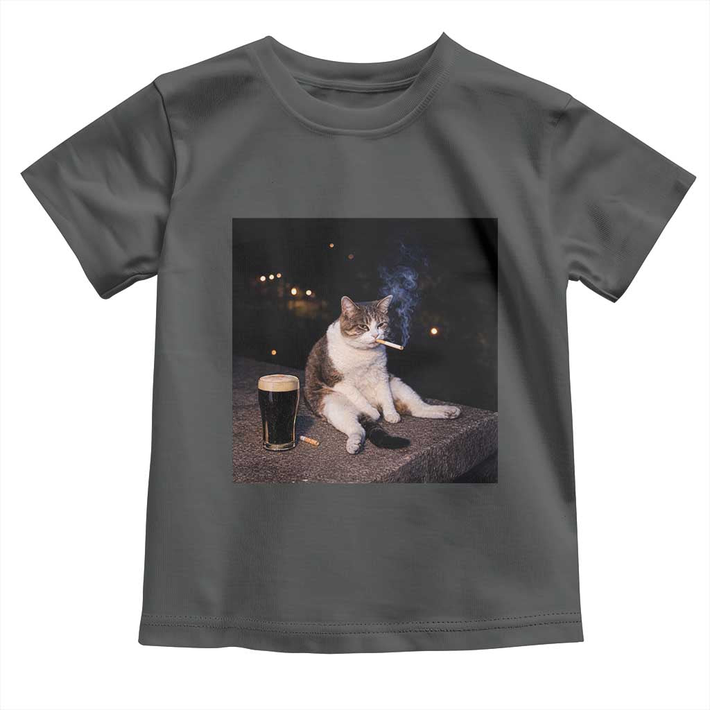 Funny Cigarette And Drinking Irish Stout Beer Cat Meme Toddler T Shirt TS11 Dark Heather Print Your Wear