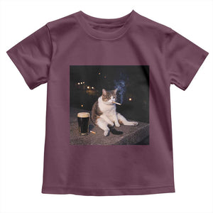Funny Cigarette And Drinking Irish Stout Beer Cat Meme Toddler T Shirt TS11 Maroon Print Your Wear