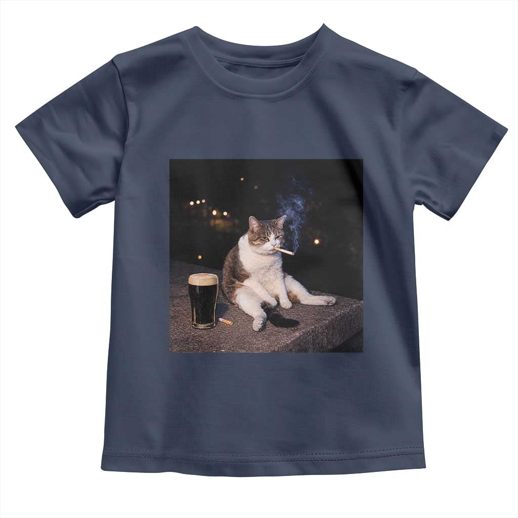 Funny Cigarette And Drinking Irish Stout Beer Cat Meme Toddler T Shirt TS11 Navy Print Your Wear