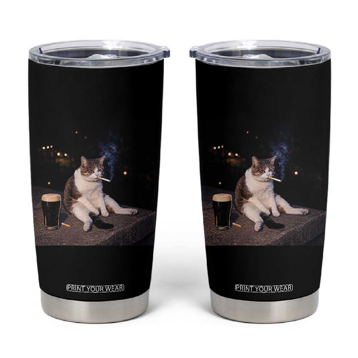 Funny Cigarette And Drinking Irish Stout Beer Cat Meme Tumbler Cup TS11 Black Print Your Wear