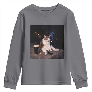 Funny Cigarette And Drinking Irish Stout Beer Cat Meme Youth Sweatshirt TS11 Charcoal Print Your Wear
