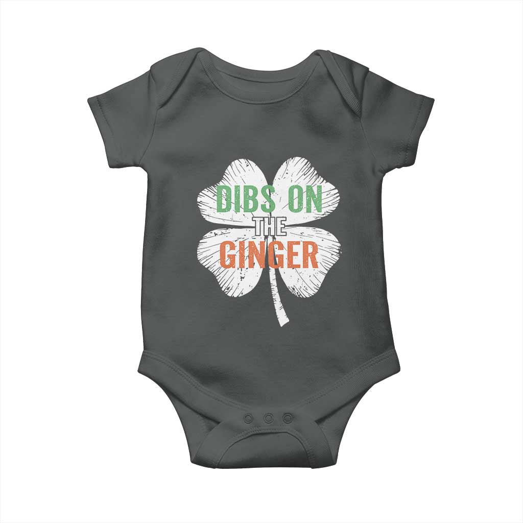 Funny St Patricks Day Dibs On The Ginger Baby Onesie Irish Redhead Shamrock TS11 Dark Heather Print Your Wear