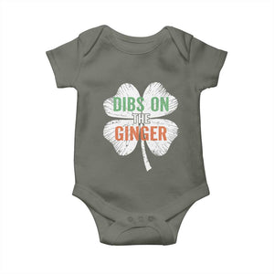 Funny St Patricks Day Dibs On The Ginger Baby Onesie Irish Redhead Shamrock TS11 Military Green Print Your Wear