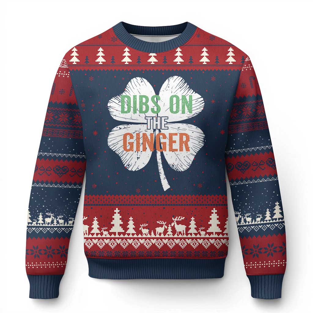 Funny St Patricks Day Dibs On The Ginger Ugly Christmas Sweater Irish Redhead Shamrock TS11 Navy Red Print Your Wear