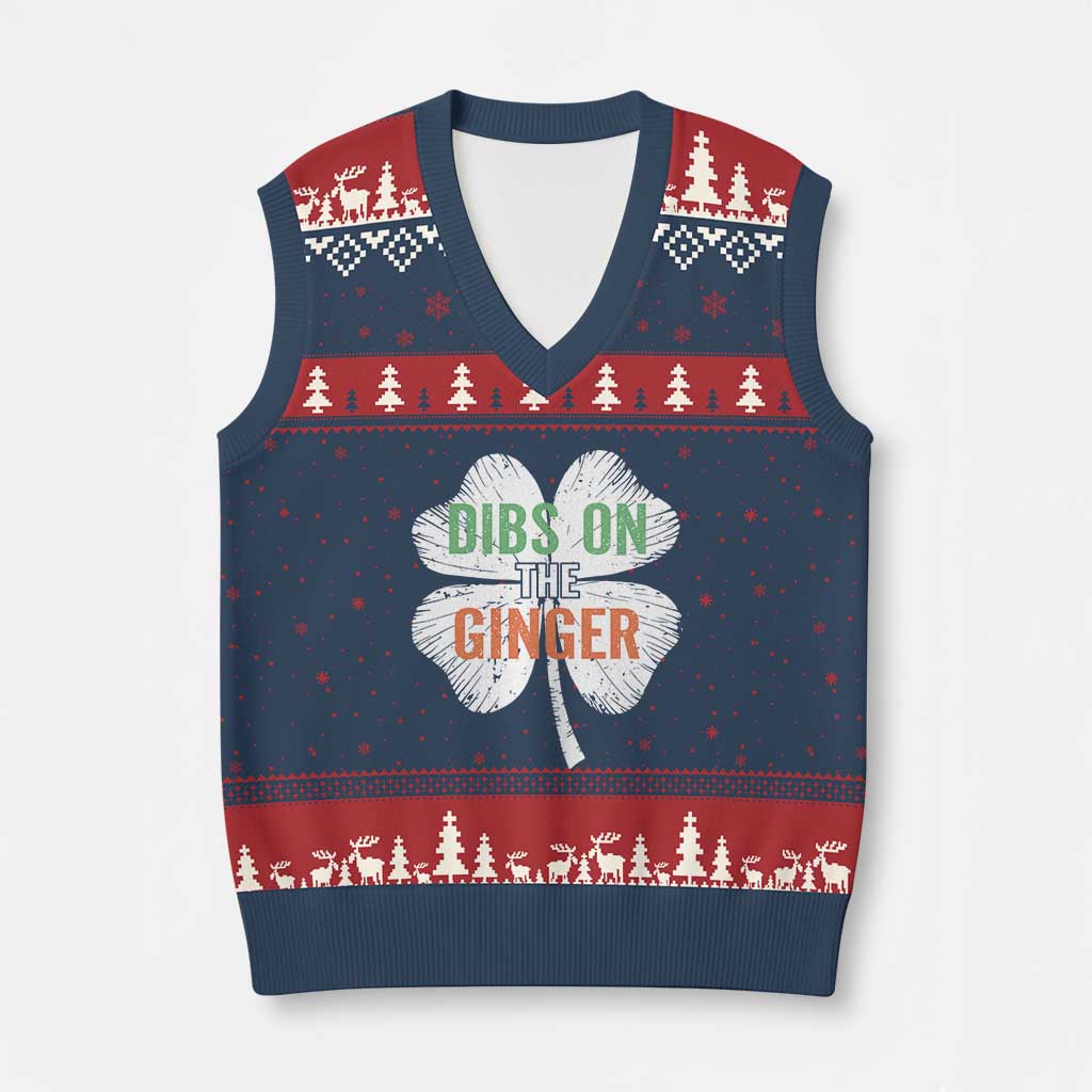Funny St Patricks Day Dibs On The Ginger V-Neck Knit Sweater Vest Irish Redhead Shamrock TS11 Navy Red Print Your Wear