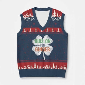 Funny St Patricks Day Dibs On The Ginger V-Neck Knit Sweater Vest Irish Redhead Shamrock TS11 Navy Red Print Your Wear