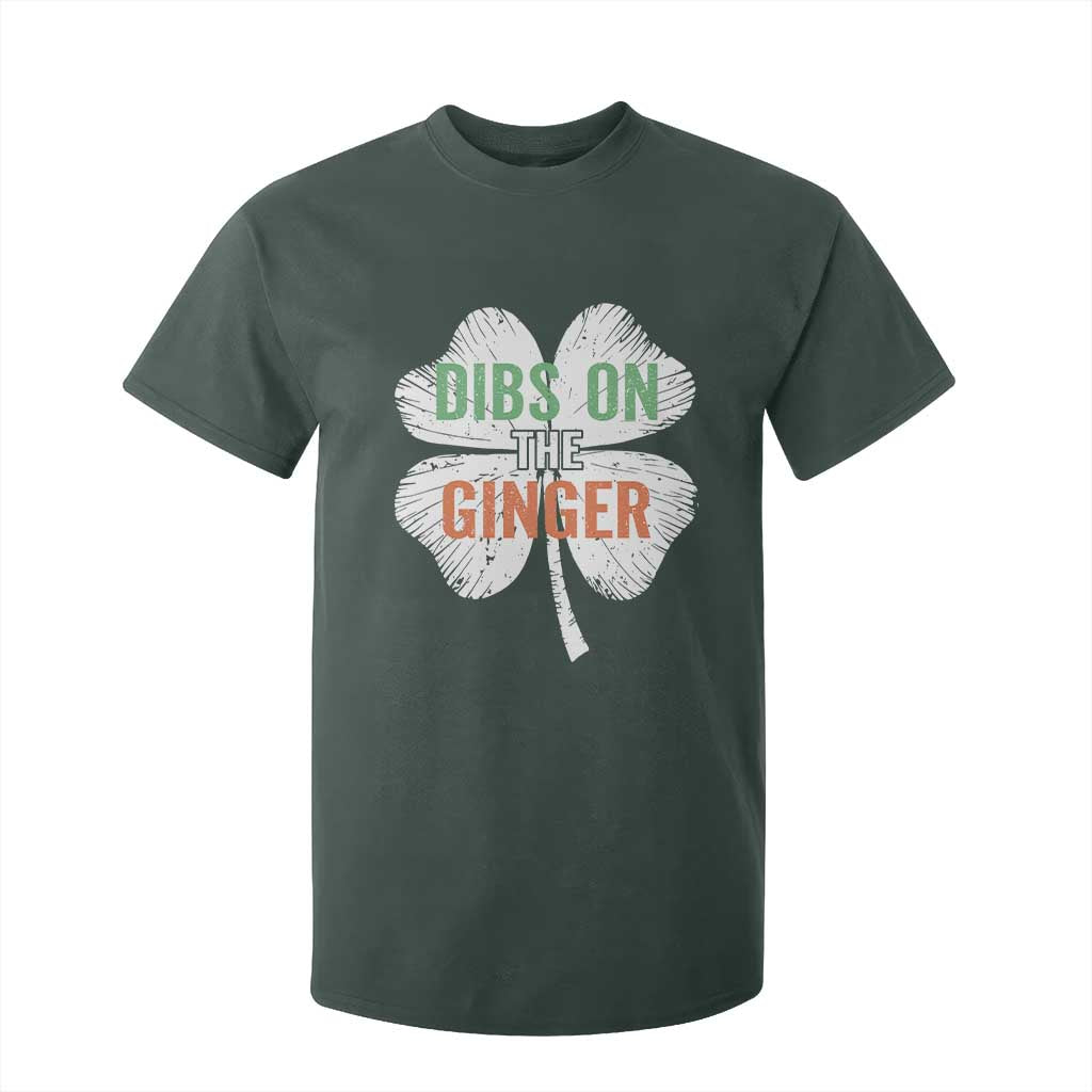 Funny St Patricks Day Dibs On The Ginger T Shirt For Kid Irish Redhead Shamrock TS11 Dark Forest Green Print Your Wear