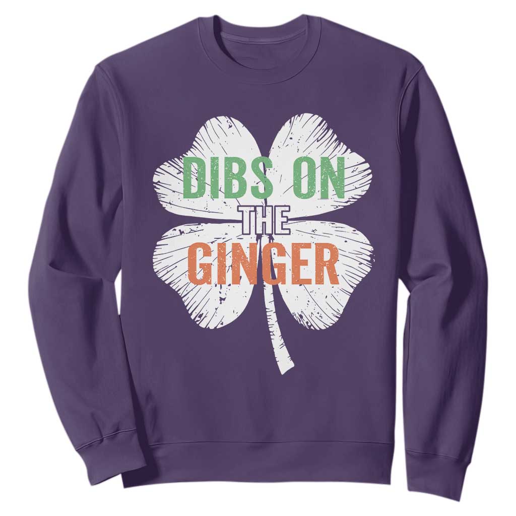 Funny St Patricks Day Dibs On The Ginger Sweatshirt Irish Redhead Shamrock TS11 Purple Print Your Wear