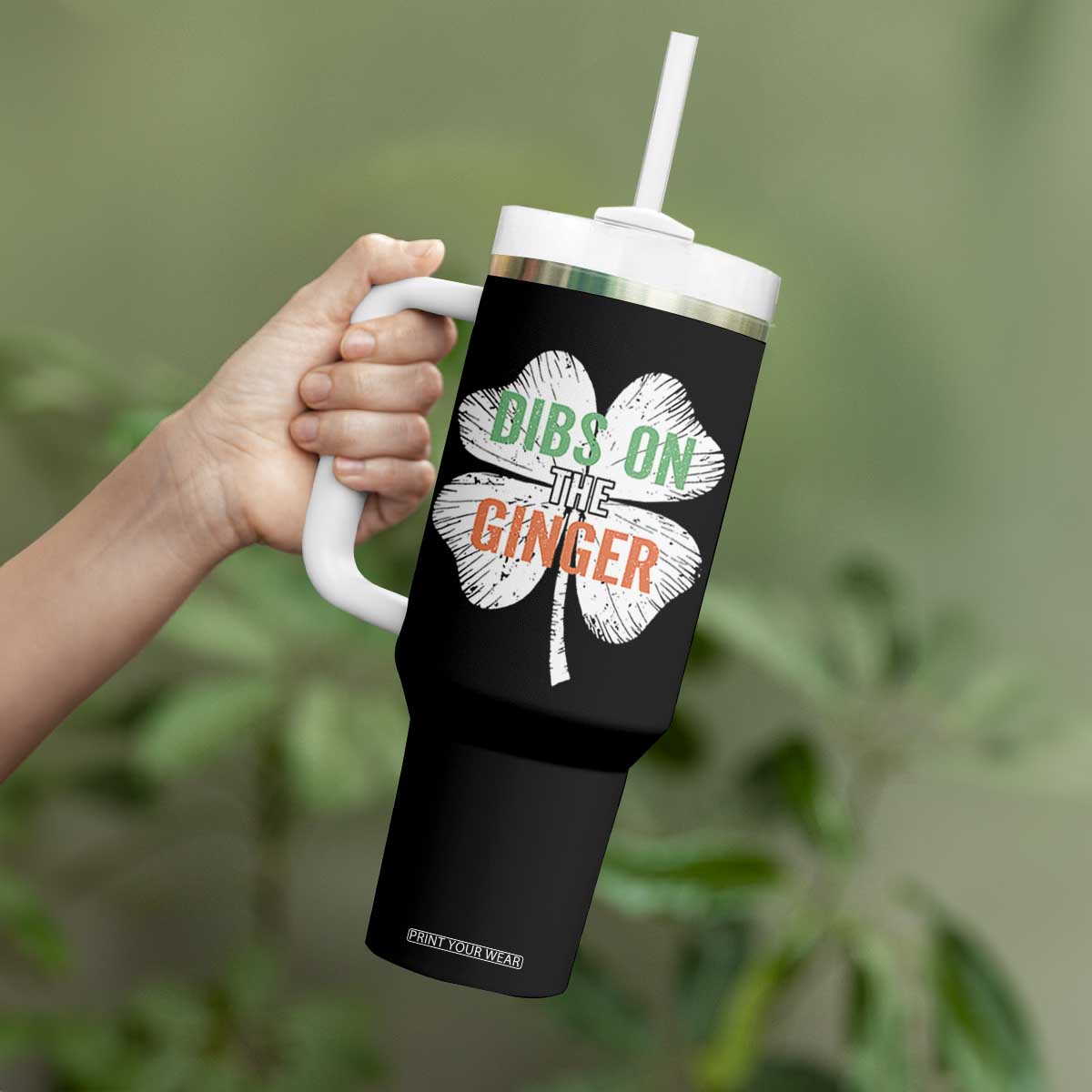 Funny St Patricks Day Dibs On The Ginger Tumbler With Handle Irish Redhead Shamrock TS11 Print Your Wear