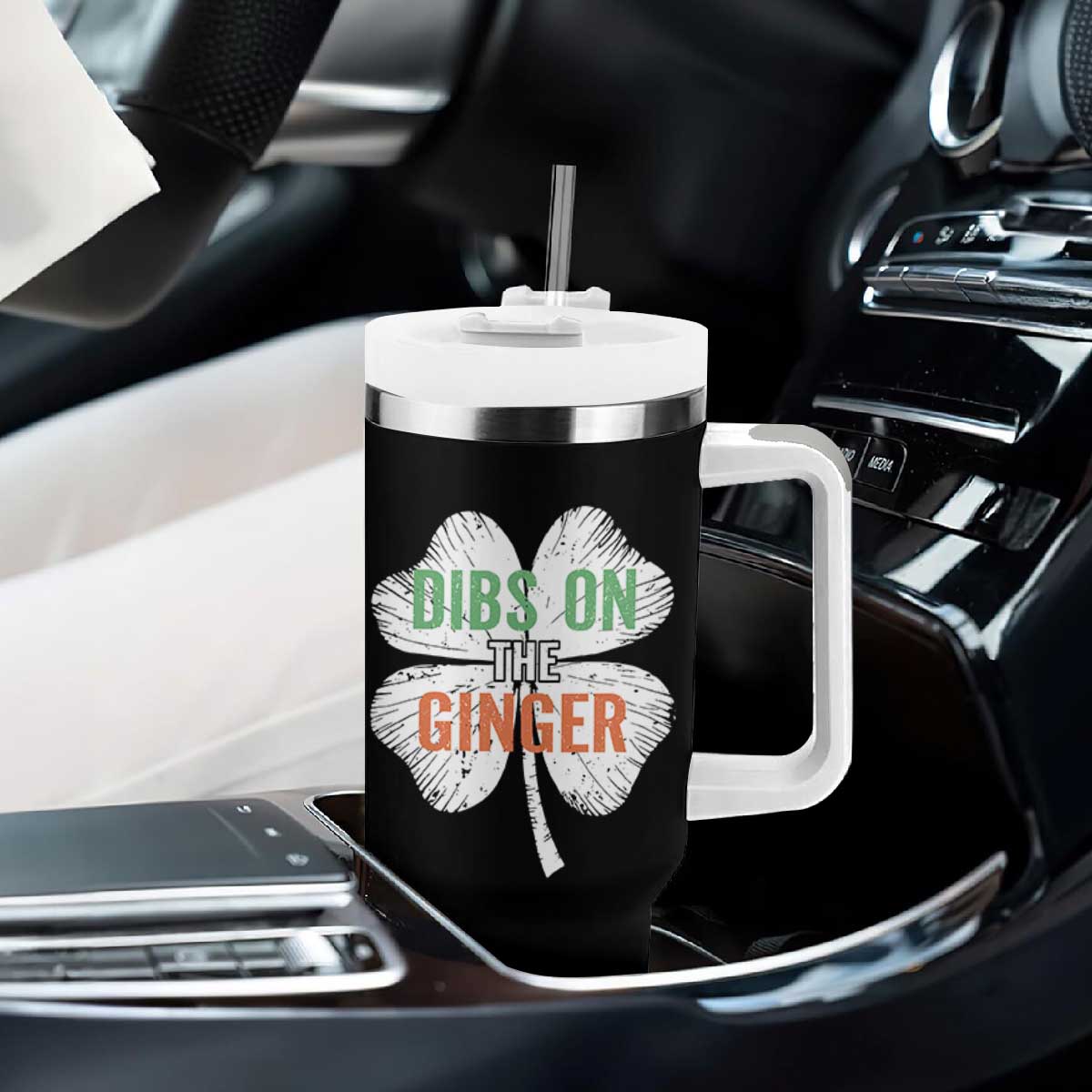 Funny St Patricks Day Dibs On The Ginger Tumbler With Handle Irish Redhead Shamrock TS11 Print Your Wear