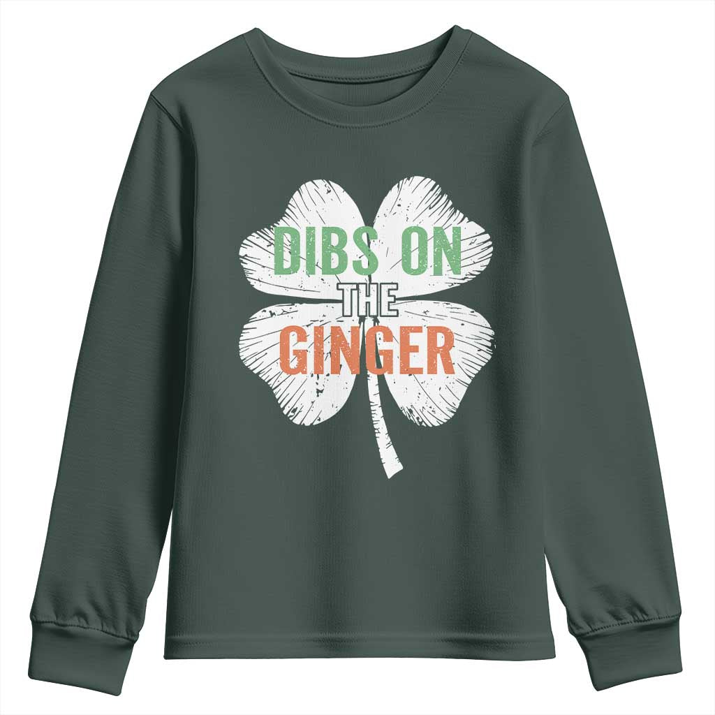 Funny St Patricks Day Dibs On The Ginger Youth Sweatshirt Irish Redhead Shamrock TS11 Dark Forest Green Print Your Wear