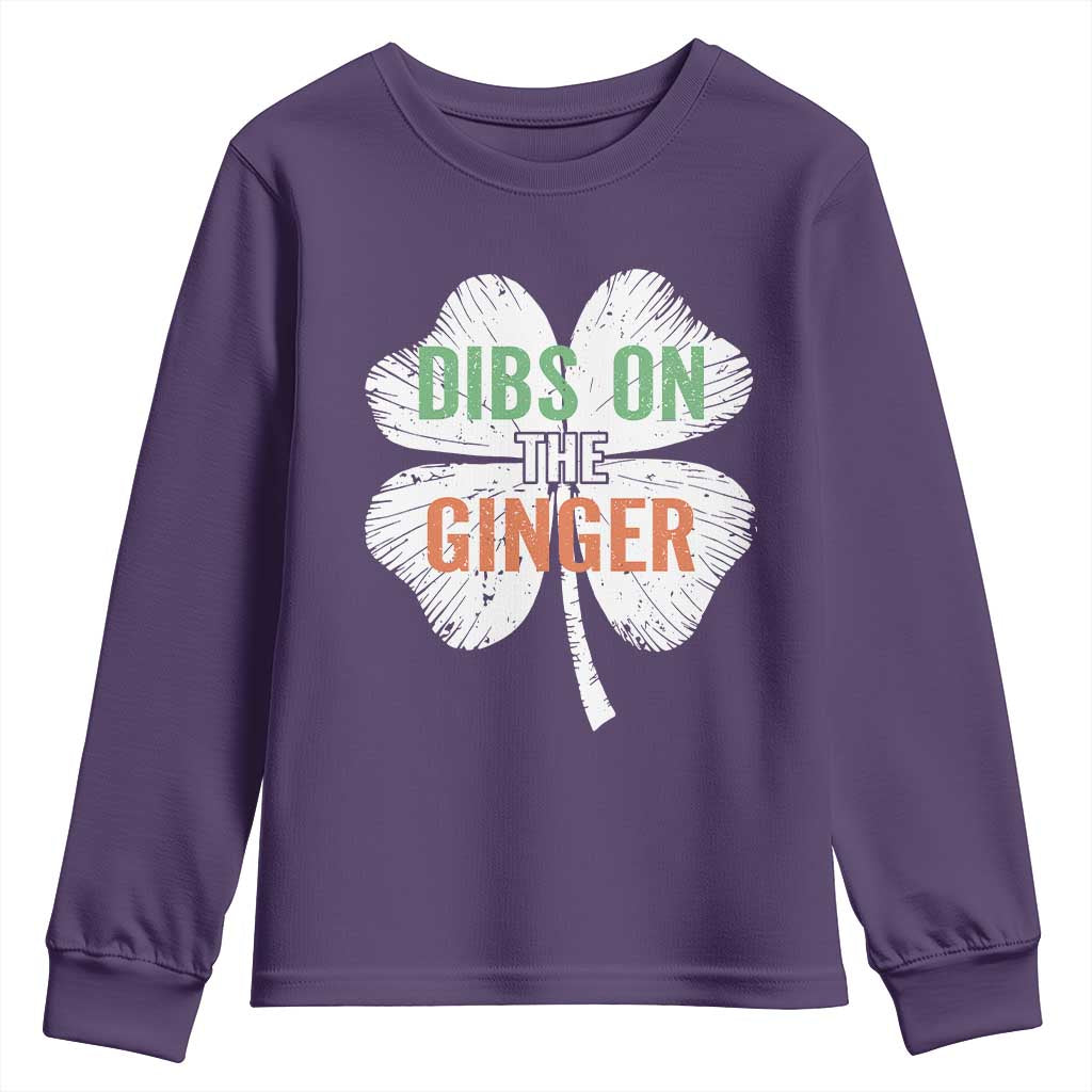 Funny St Patricks Day Dibs On The Ginger Youth Sweatshirt Irish Redhead Shamrock TS11 Purple Print Your Wear