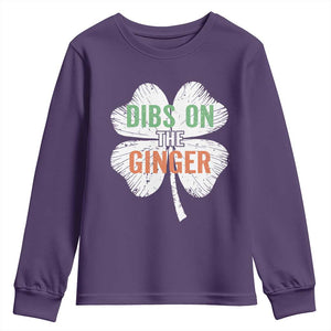 Funny St Patricks Day Dibs On The Ginger Youth Sweatshirt Irish Redhead Shamrock TS11 Purple Print Your Wear