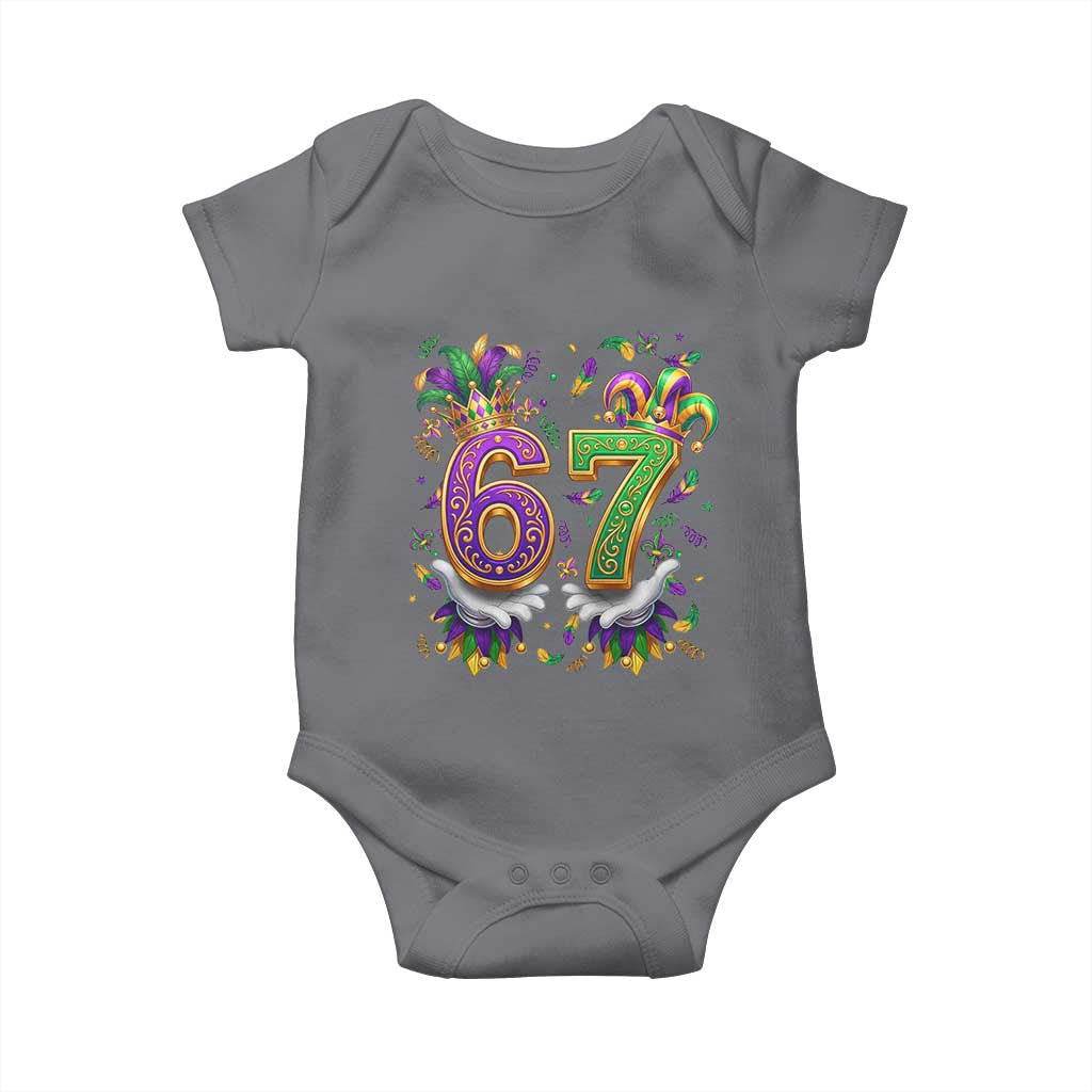 Funny 67 Mardi Gras Baby Onesie Six Seven Meme Carnival Hand Gesture TS11 Charcoal Print Your Wear