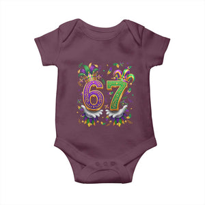 Funny 67 Mardi Gras Baby Onesie Six Seven Meme Carnival Hand Gesture TS11 Maroon Print Your Wear