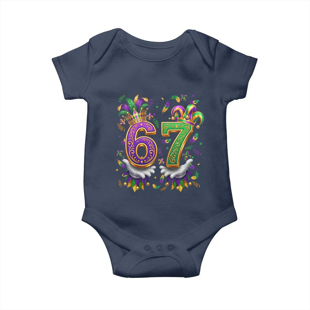 Funny 67 Mardi Gras Baby Onesie Six Seven Meme Carnival Hand Gesture TS11 Navy Print Your Wear