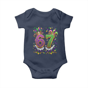 Funny 67 Mardi Gras Baby Onesie Six Seven Meme Carnival Hand Gesture TS11 Navy Print Your Wear