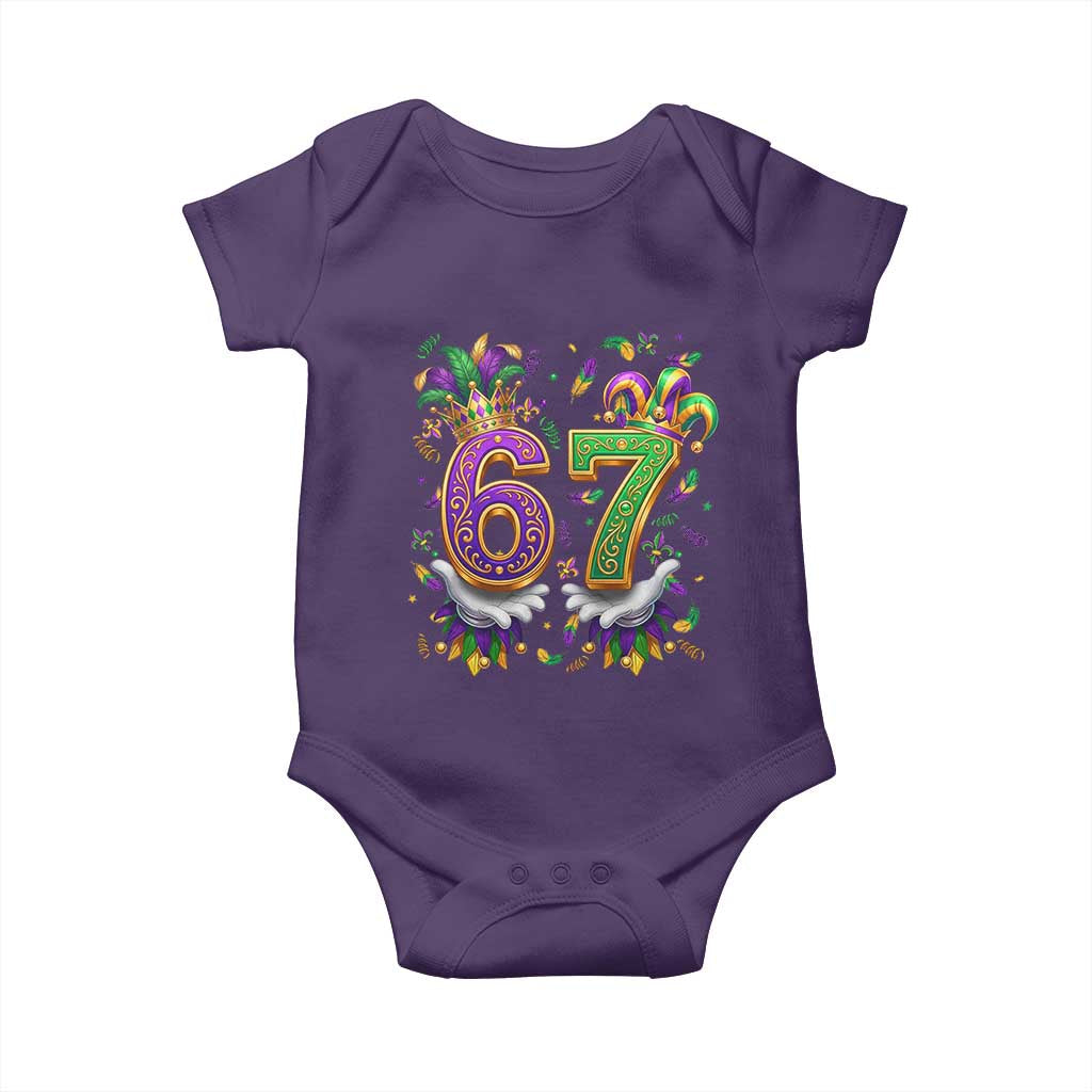 Funny 67 Mardi Gras Baby Onesie Six Seven Meme Carnival Hand Gesture TS11 Purple Print Your Wear