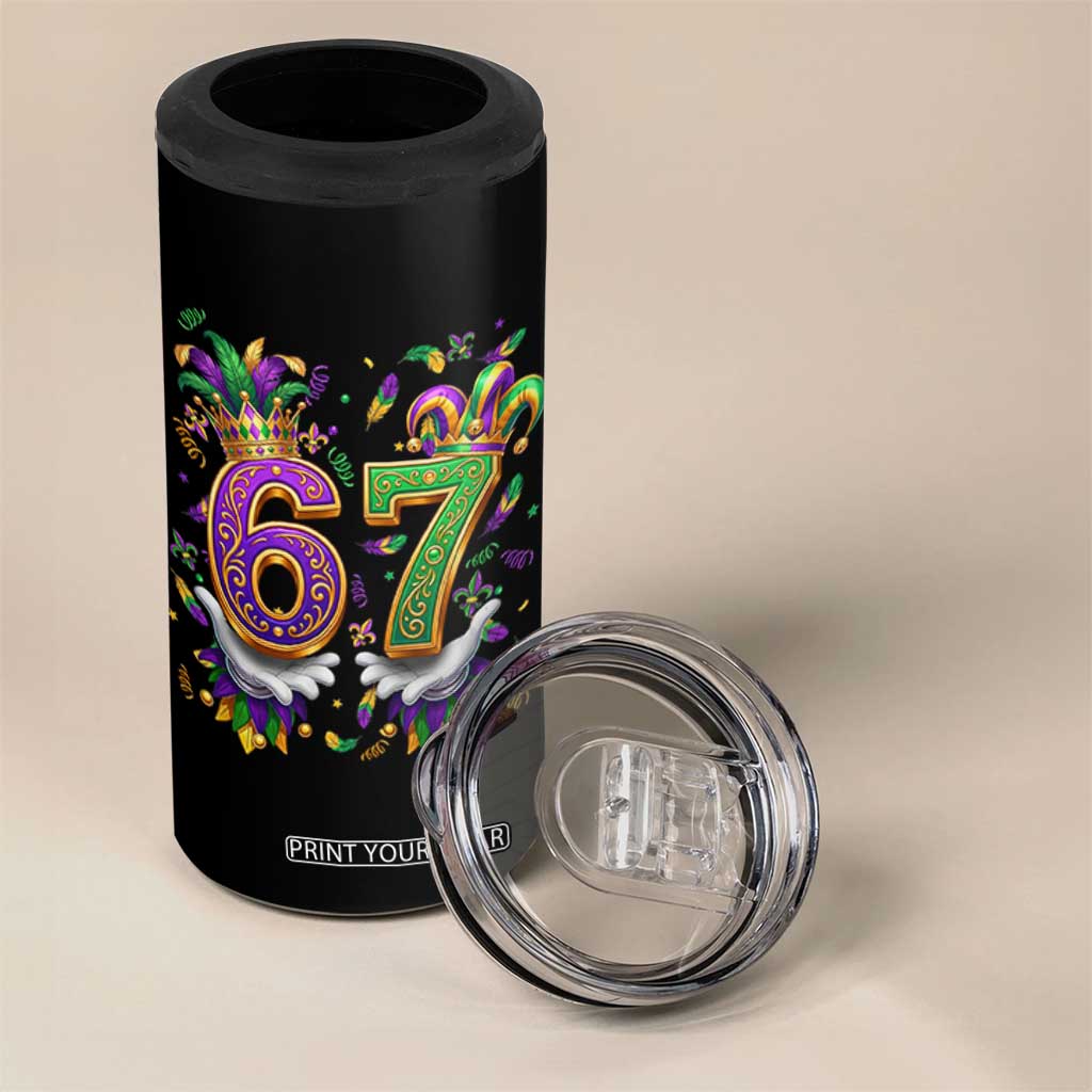 Funny 67 Mardi Gras 4 in 1 Can Cooler Tumbler Six Seven Meme Carnival Hand Gesture TS11 Print Your Wear