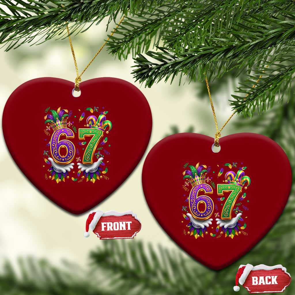 Funny 67 Mardi Gras Ceramic Ornament Six Seven Meme Carnival Hand Gesture TS11 Print Your Wear