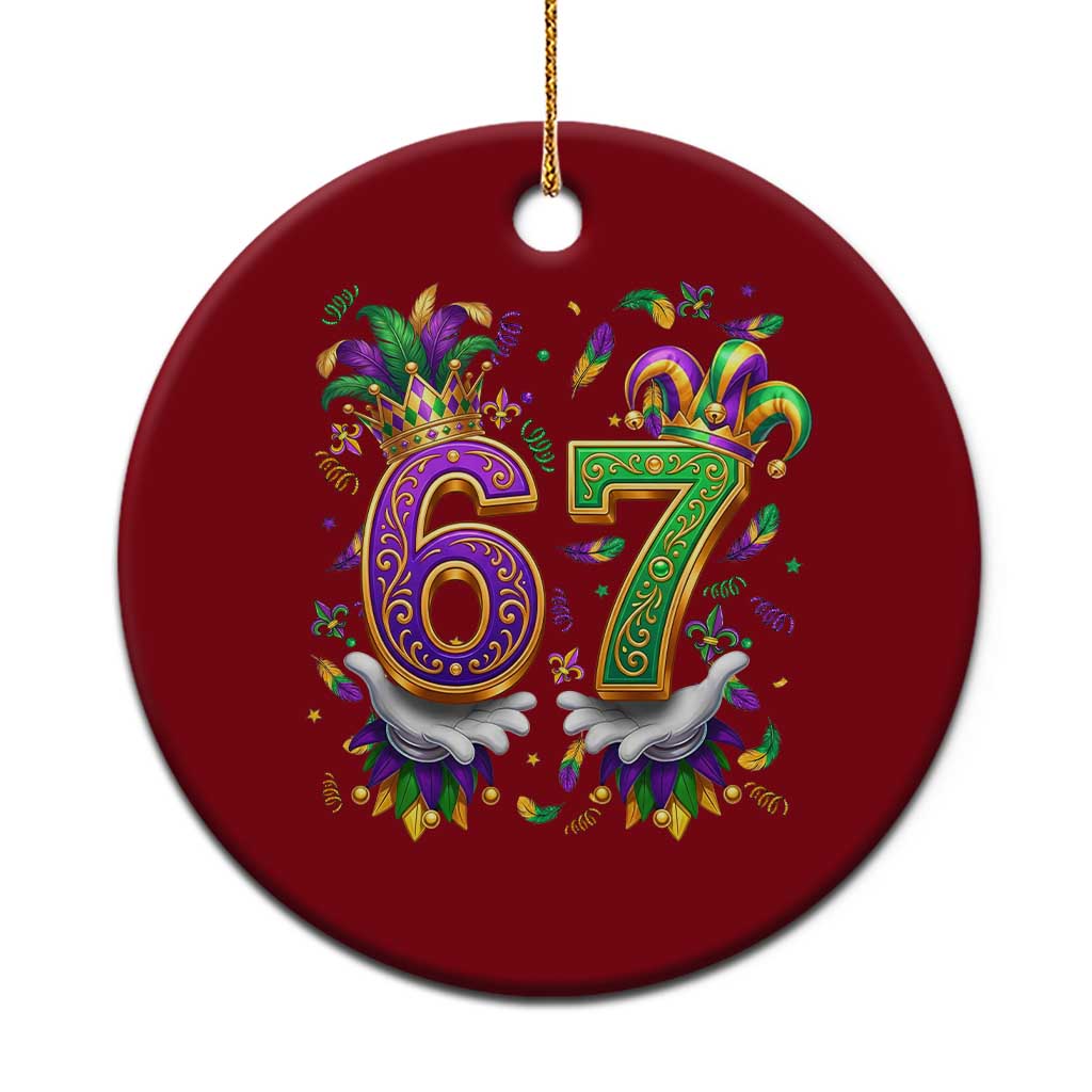 Funny 67 Mardi Gras Ceramic Ornament Six Seven Meme Carnival Hand Gesture TS11 1pc Red Print Your Wear