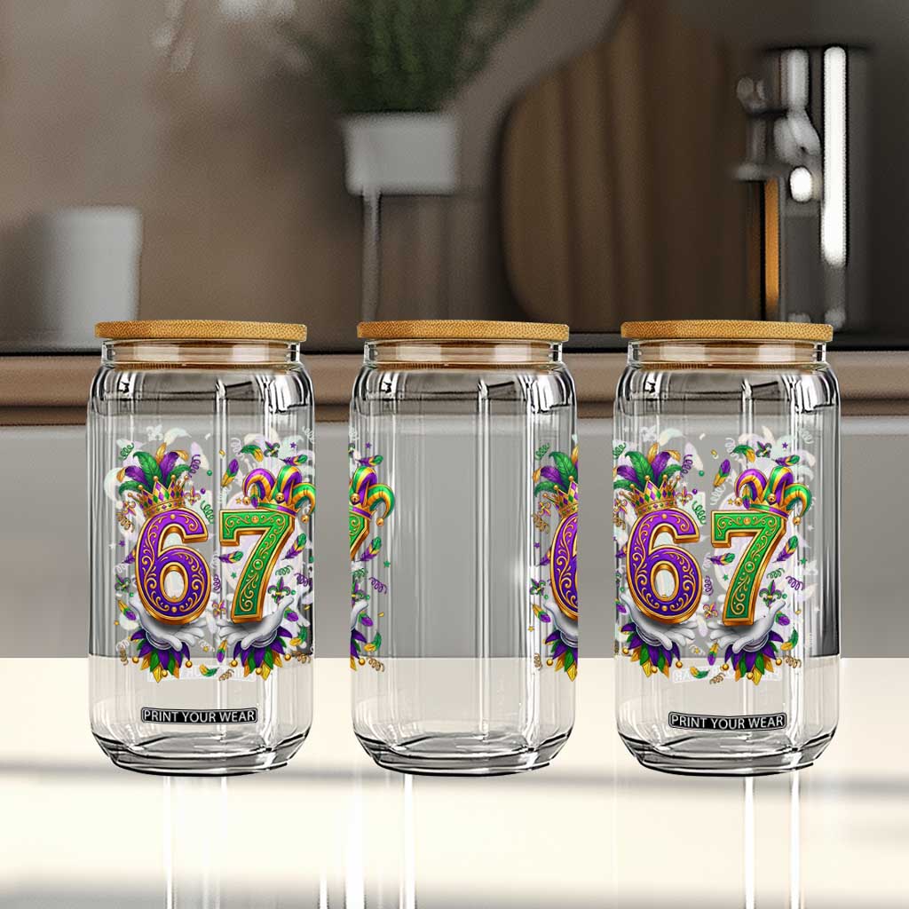 Funny 67 Mardi Gras Glass Can Six Seven Meme Carnival Hand Gesture TS11 Print Your Wear