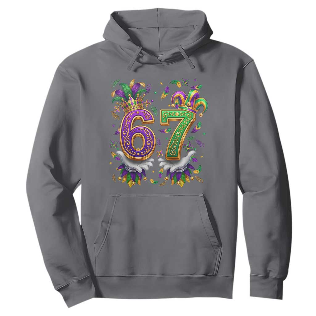 Funny 67 Mardi Gras Hoodie Six Seven Meme Carnival Hand Gesture TS11 Charcoal Print Your Wear