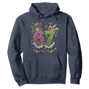 Funny 67 Mardi Gras Hoodie Six Seven Meme Carnival Hand Gesture TS11 Navy Print Your Wear