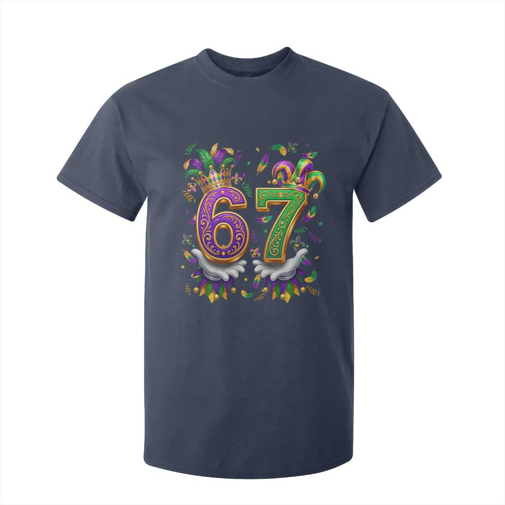 Funny 67 Mardi Gras T Shirt For Kid Six Seven Meme Carnival Hand Gesture TS11 Navy Print Your Wear