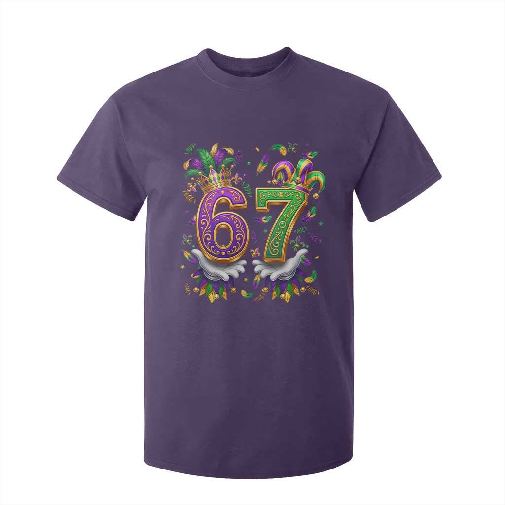 Funny 67 Mardi Gras T Shirt For Kid Six Seven Meme Carnival Hand Gesture TS11 Purple Print Your Wear