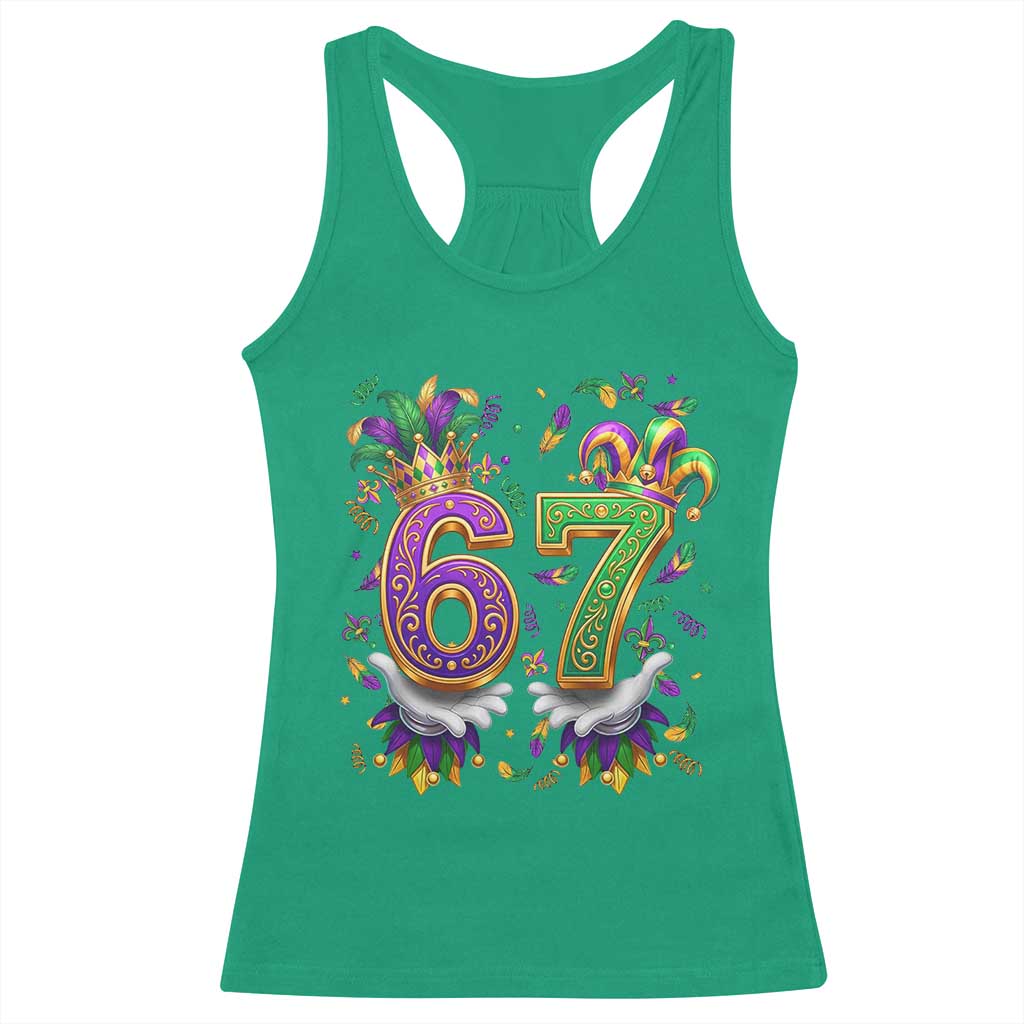 Funny 67 Mardi Gras Racerback Tank Top Six Seven Meme Carnival Hand Gesture TS11 Irish Green Print Your Wear