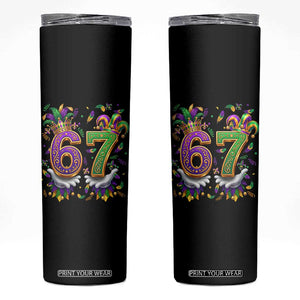 Funny 67 Mardi Gras Skinny Tumbler Six Seven Meme Carnival Hand Gesture TS11 Black Print Your Wear