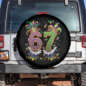 Funny 67 Mardi Gras Spare Tire Cover Six Seven Meme Carnival Hand Gesture TS11 No hole Black Print Your Wear