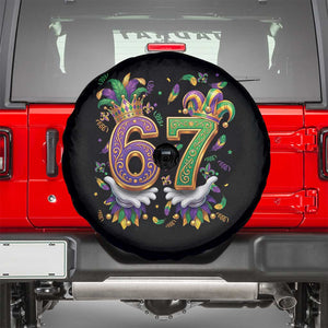 Funny 67 Mardi Gras Spare Tire Cover Six Seven Meme Carnival Hand Gesture TS11 Black Print Your Wear