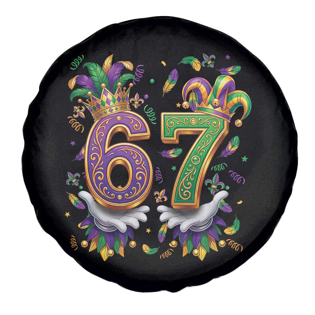 Funny 67 Mardi Gras Spare Tire Cover Six Seven Meme Carnival Hand Gesture TS11 Print Your Wear
