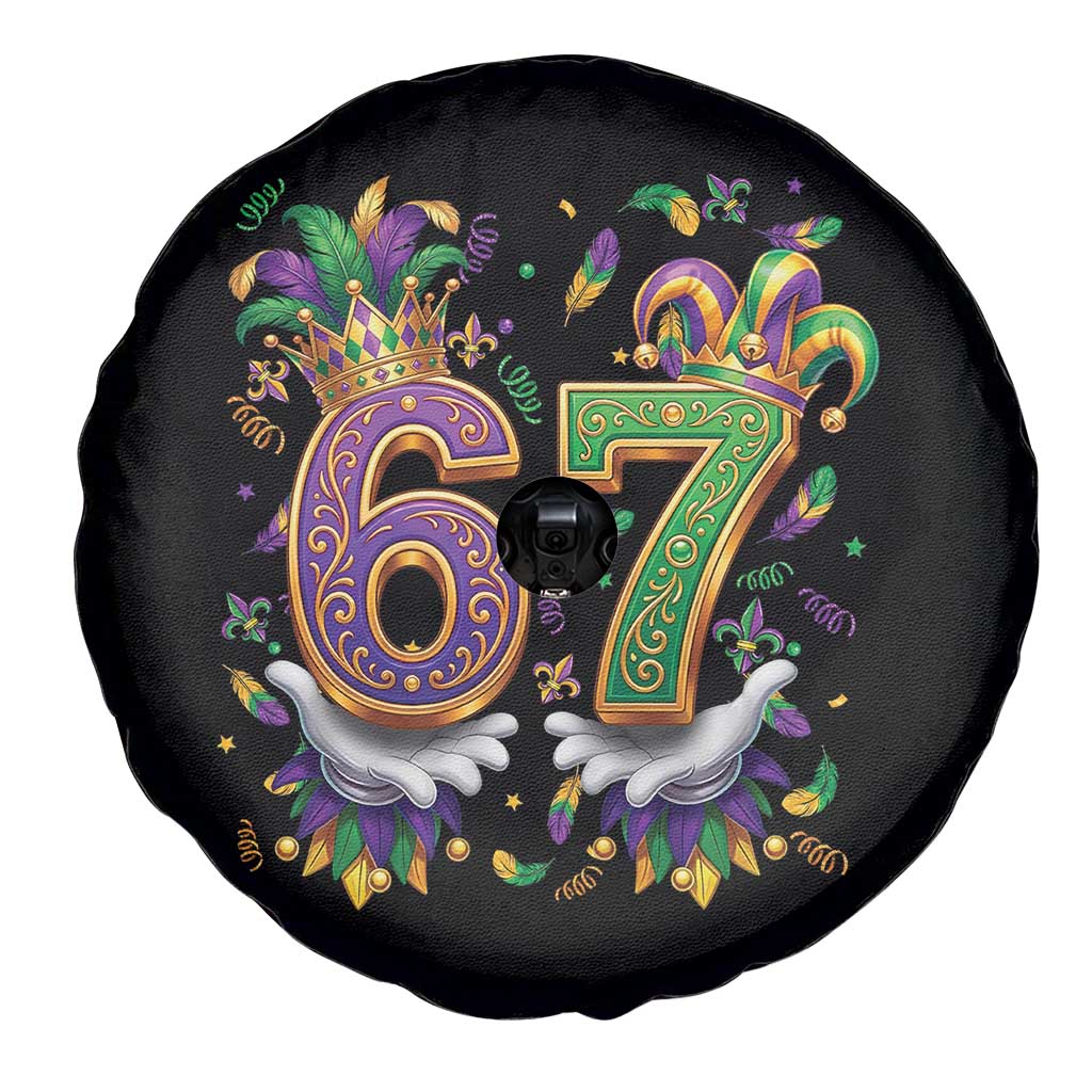 Funny 67 Mardi Gras Spare Tire Cover Six Seven Meme Carnival Hand Gesture TS11 Print Your Wear