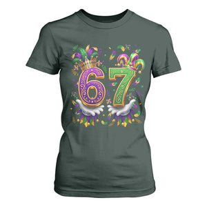 Funny 67 Mardi Gras T Shirt For Women Six Seven Meme Carnival Hand Gesture TS11 Dark Forest Green Print Your Wear